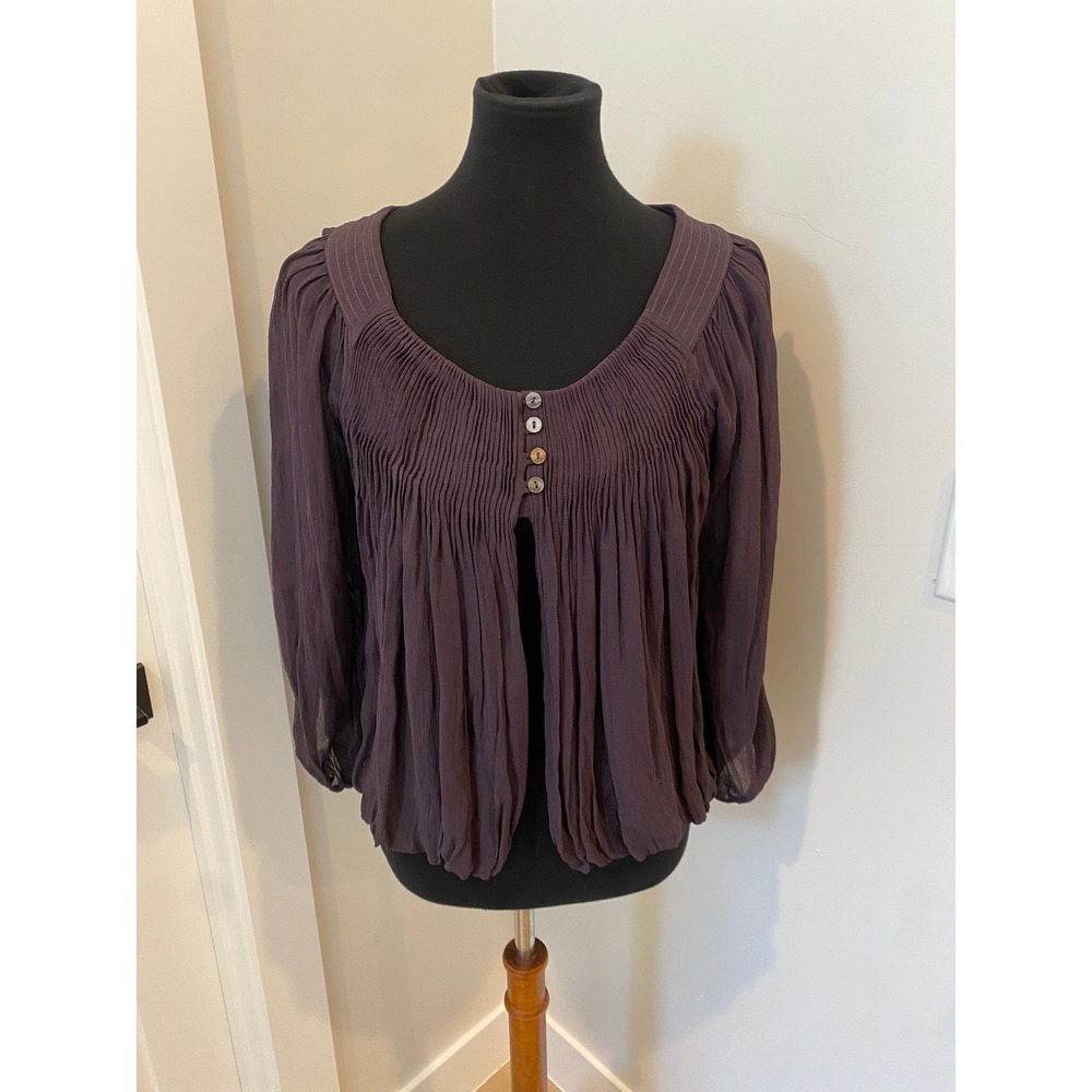 Rohit Gandhi + Rahul Khanna Purple Pleated Button Front Blouse Small